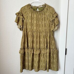 Roolee Olive Floral Ruffled Tiered Dress